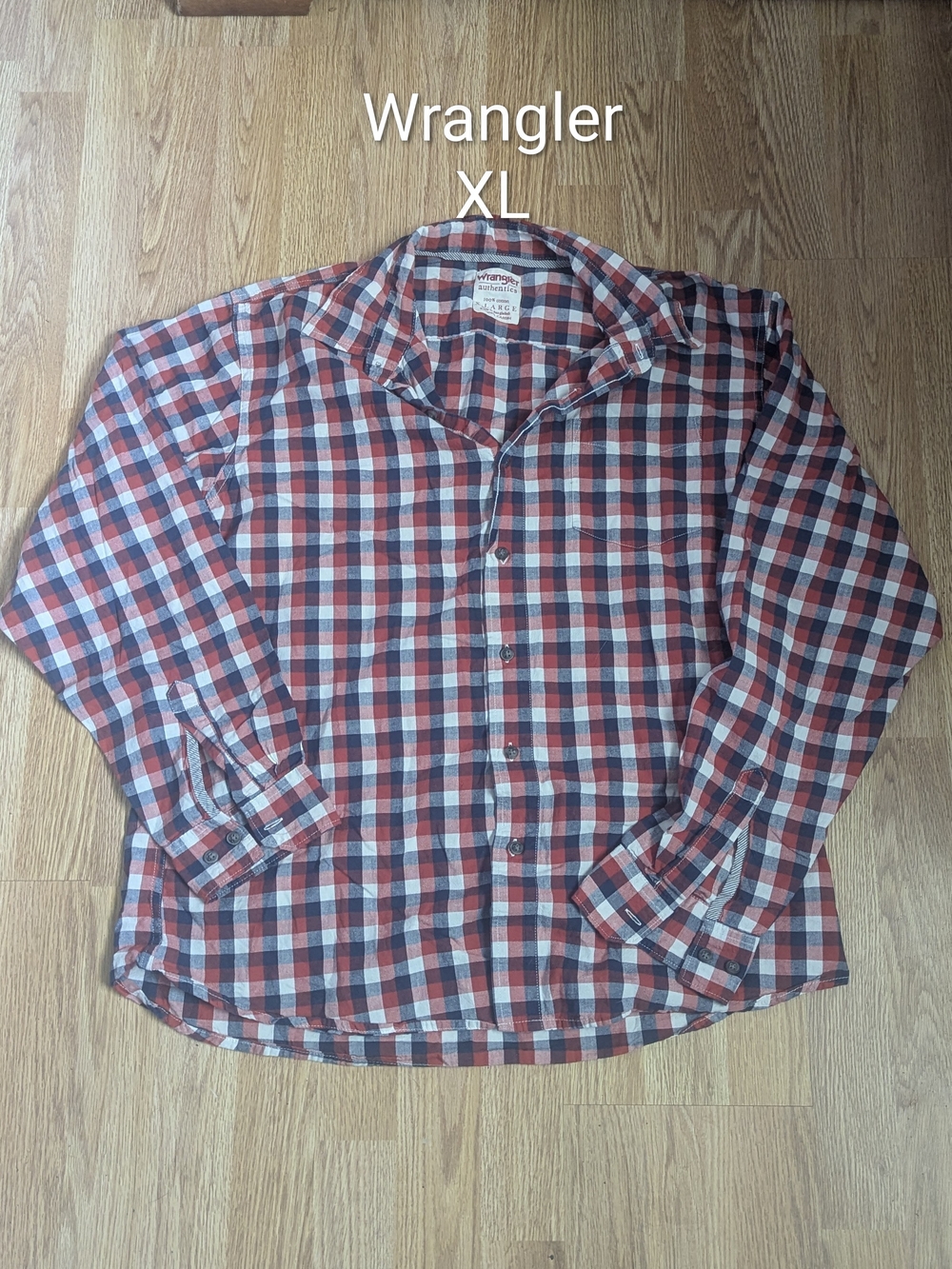 Wrangler Red, Blue and White Plaid Button-Down Shirt